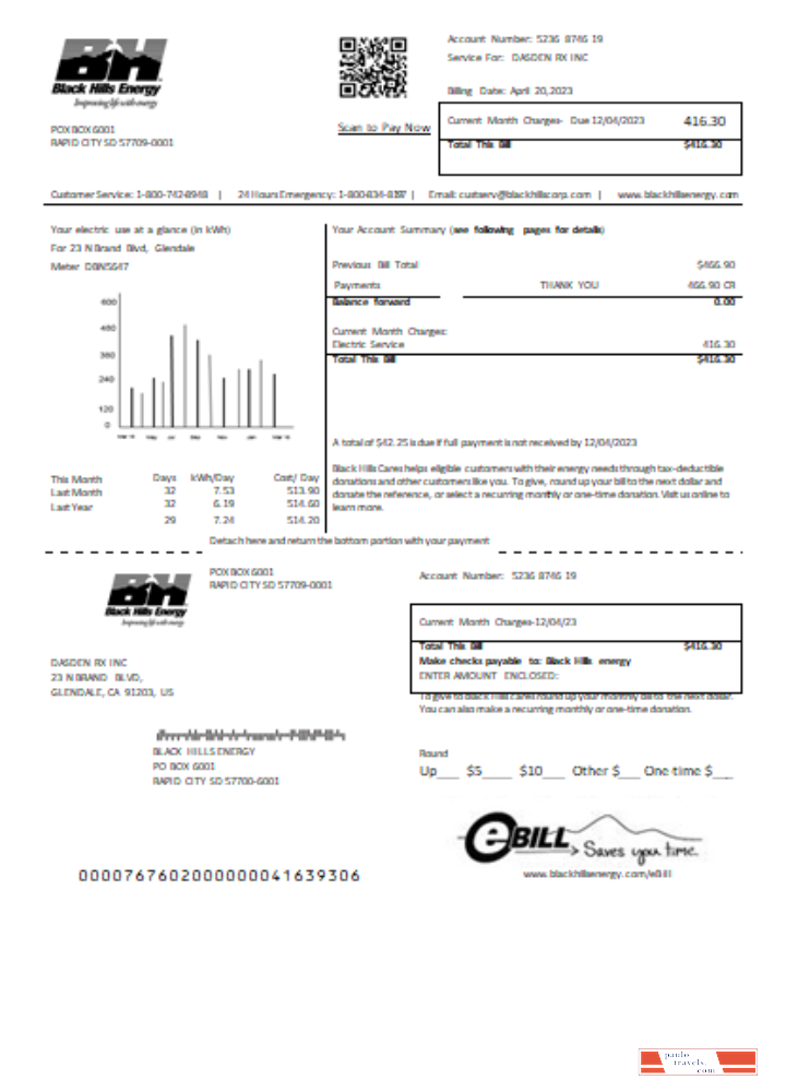 Black Hills Energy utility business bill, SCR PSD template
